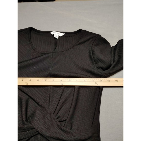 NWT Nine West Black Front Twist Long Sleeve Spandex Blend Black Goth Dress XS - Picture 5 of 9